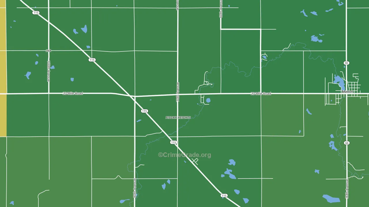 Pisgah Heights, MI Map of Vehicle Theft Rates