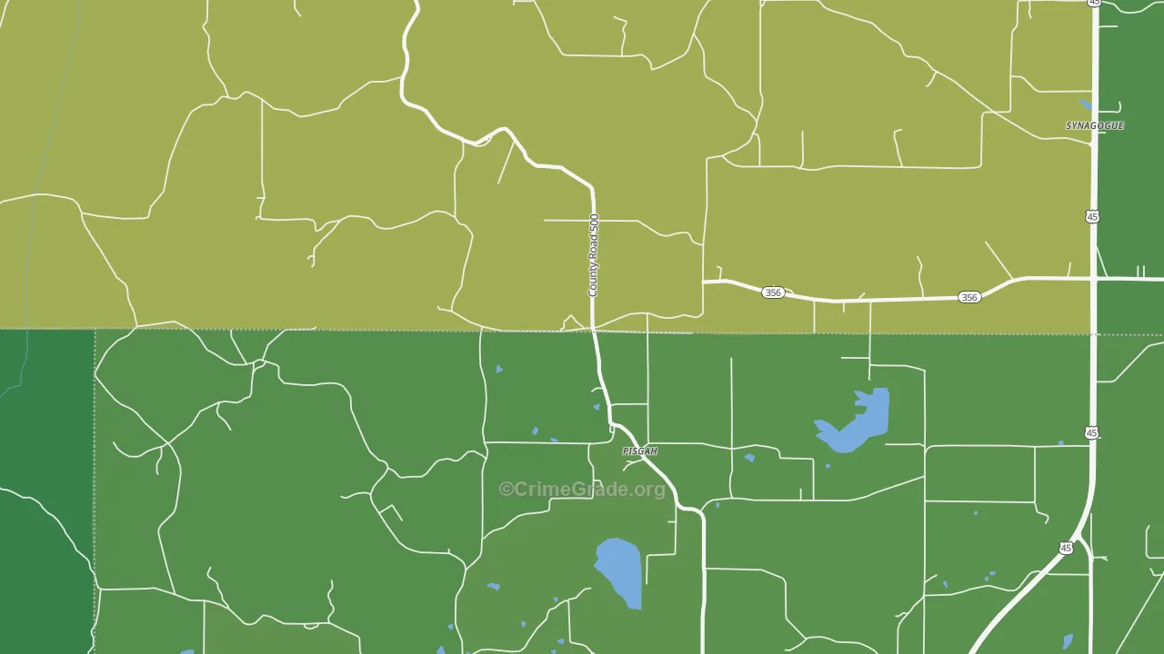 Pisgah, MS Map of Vehicle Theft Rates