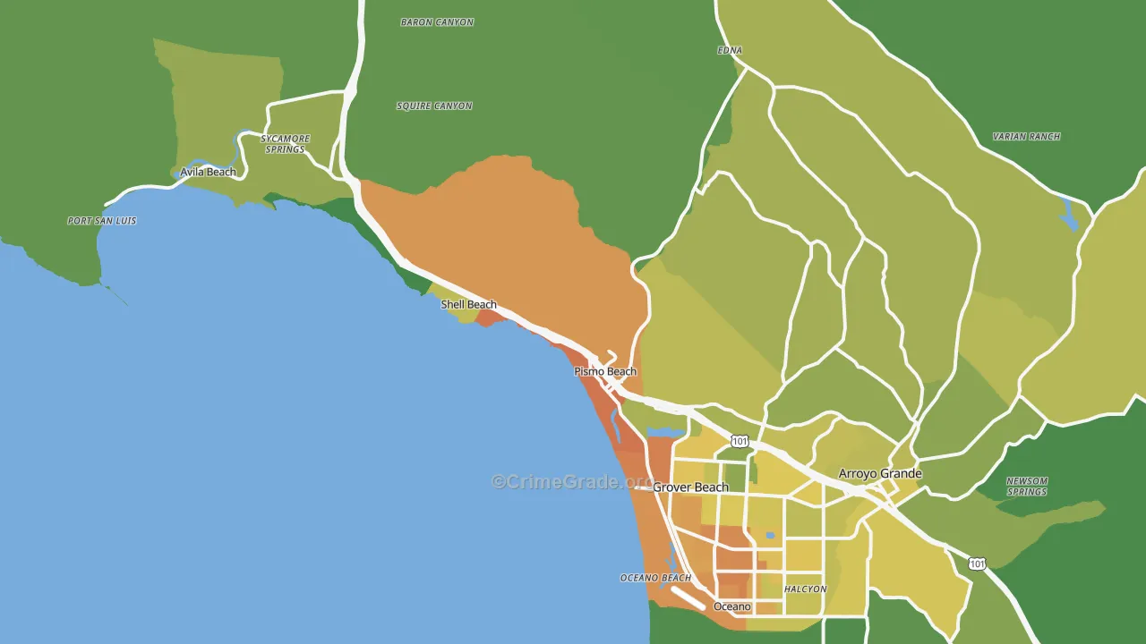 Pismo Beach, CA Map of Vehicle Theft Rates