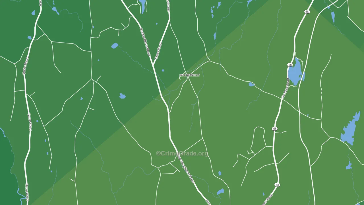 Pitcherville, MA Map of Vehicle Theft Rates