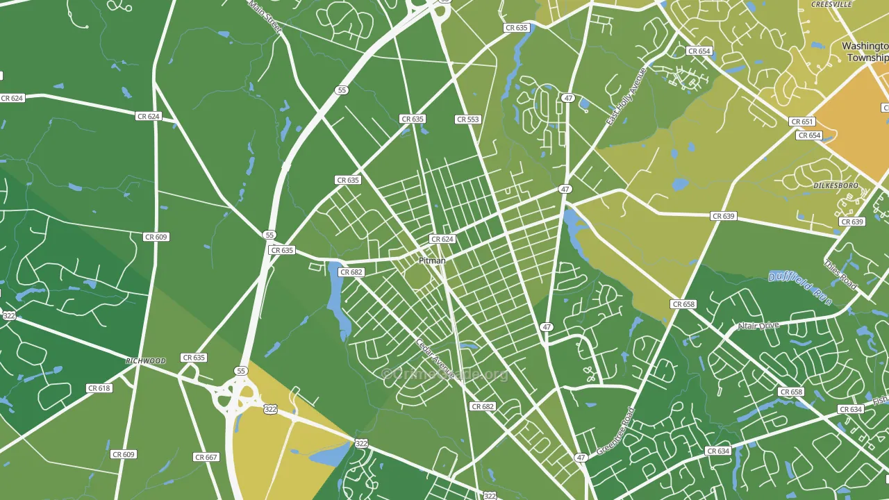 Pitman, NJ Map of Vehicle Theft Rates