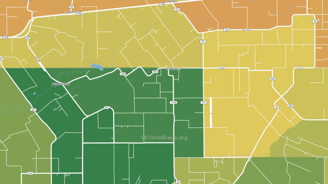 Pitreville, LA Map of Vehicle Theft Rates