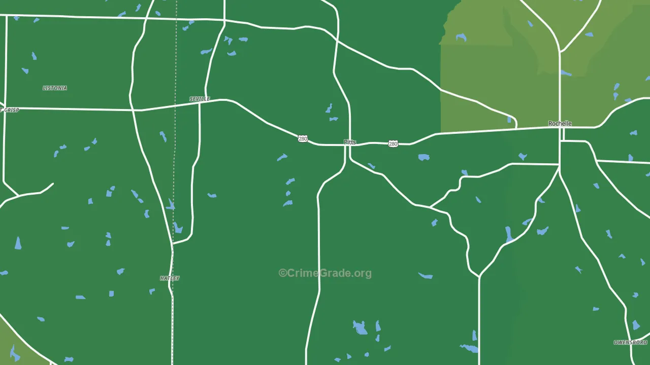 Pitts, GA Map of Vehicle Theft Rates