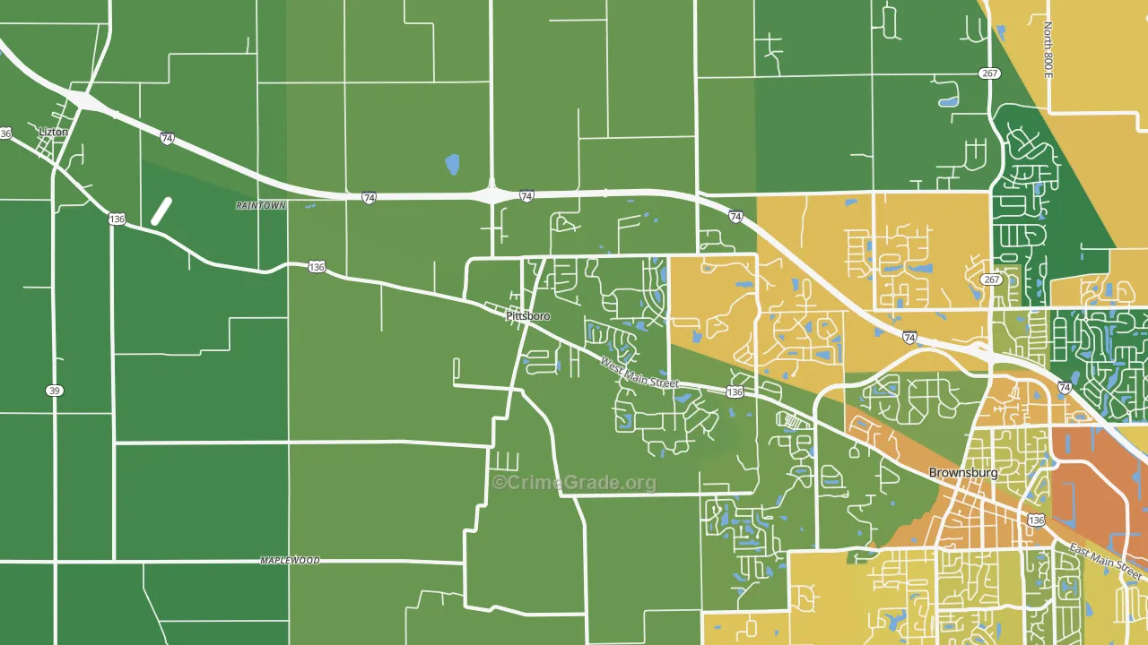 Pittsboro, IN Map of Vehicle Theft Rates