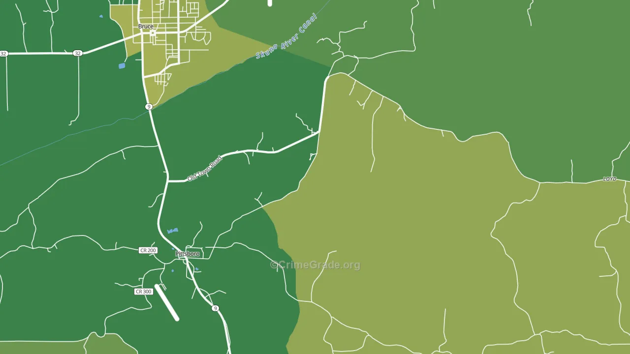 Pittsboro, MS Map of Vehicle Theft Rates