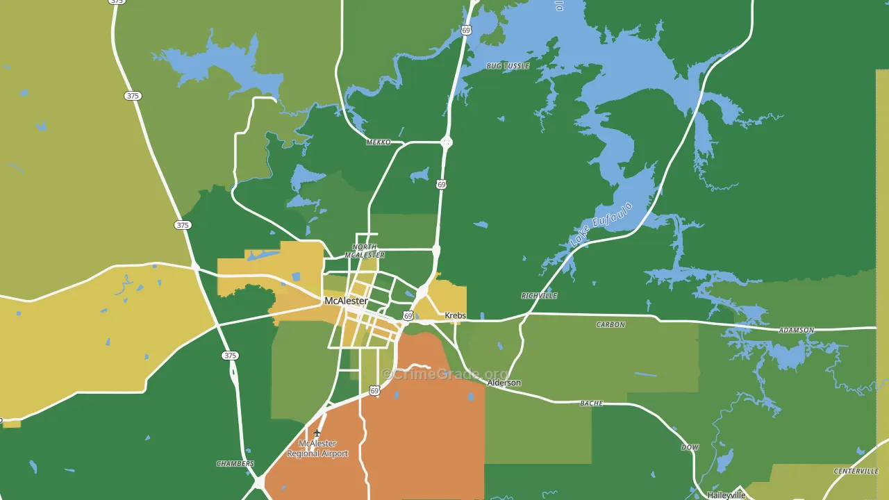 Pittsburg County, OK Map of Vehicle Theft Rates