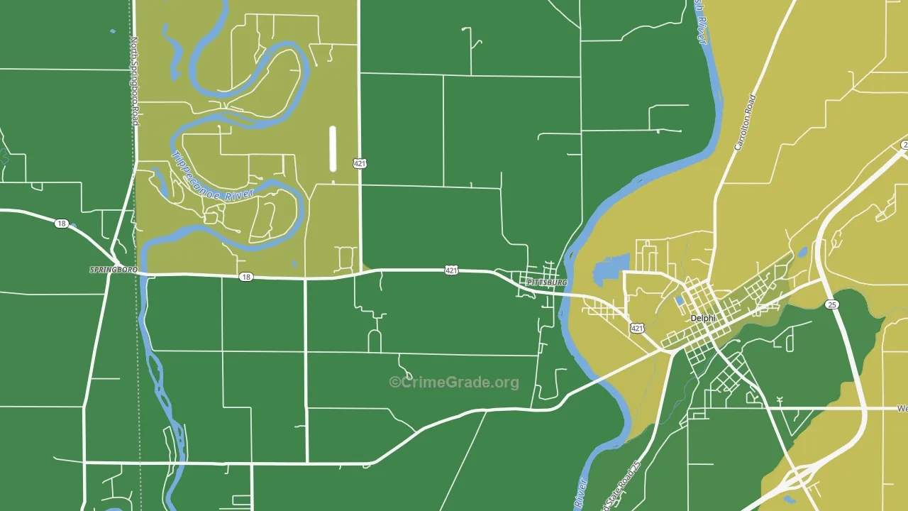 Pittsburg, IN Map of Vehicle Theft Rates