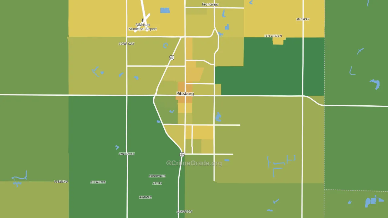 Pittsburg, KS Map of Vehicle Theft Rates