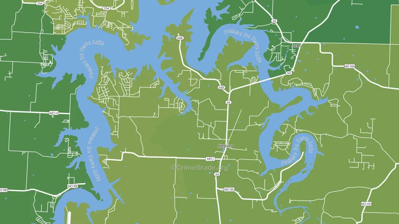 Pittsburg, MO Map of Vehicle Theft Rates