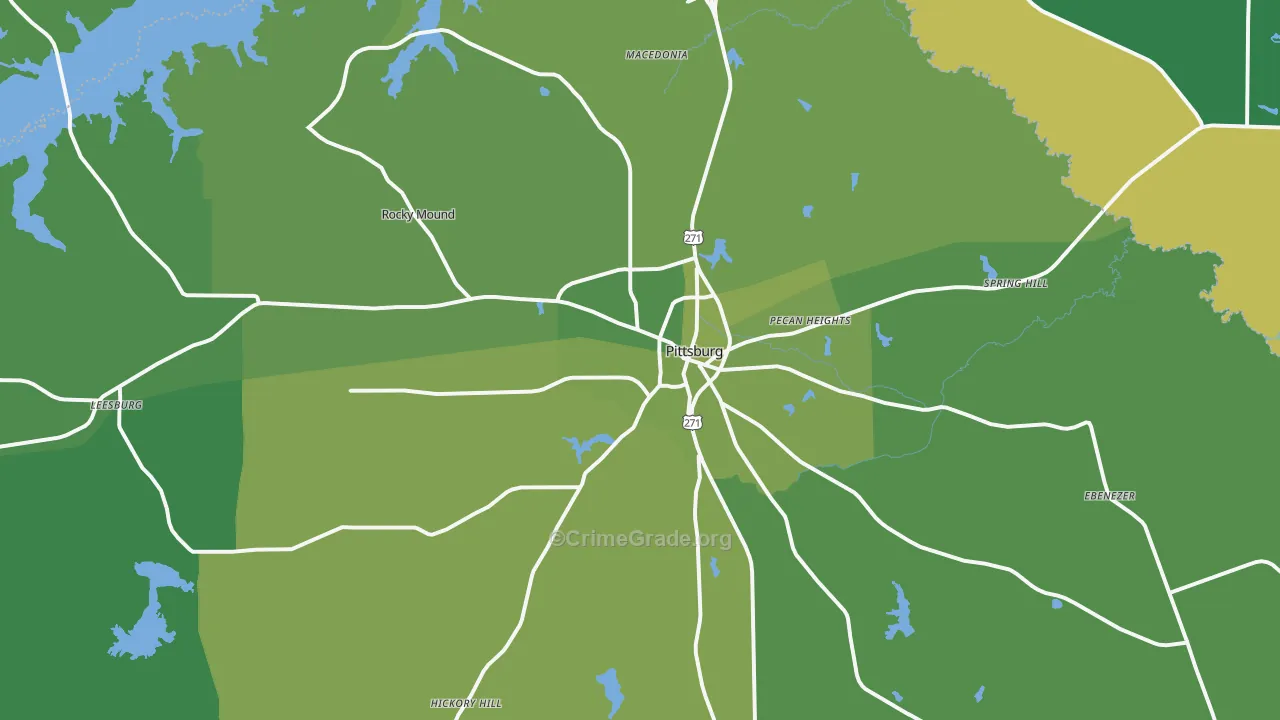 Pittsburg, TX Map of Vehicle Theft Rates
