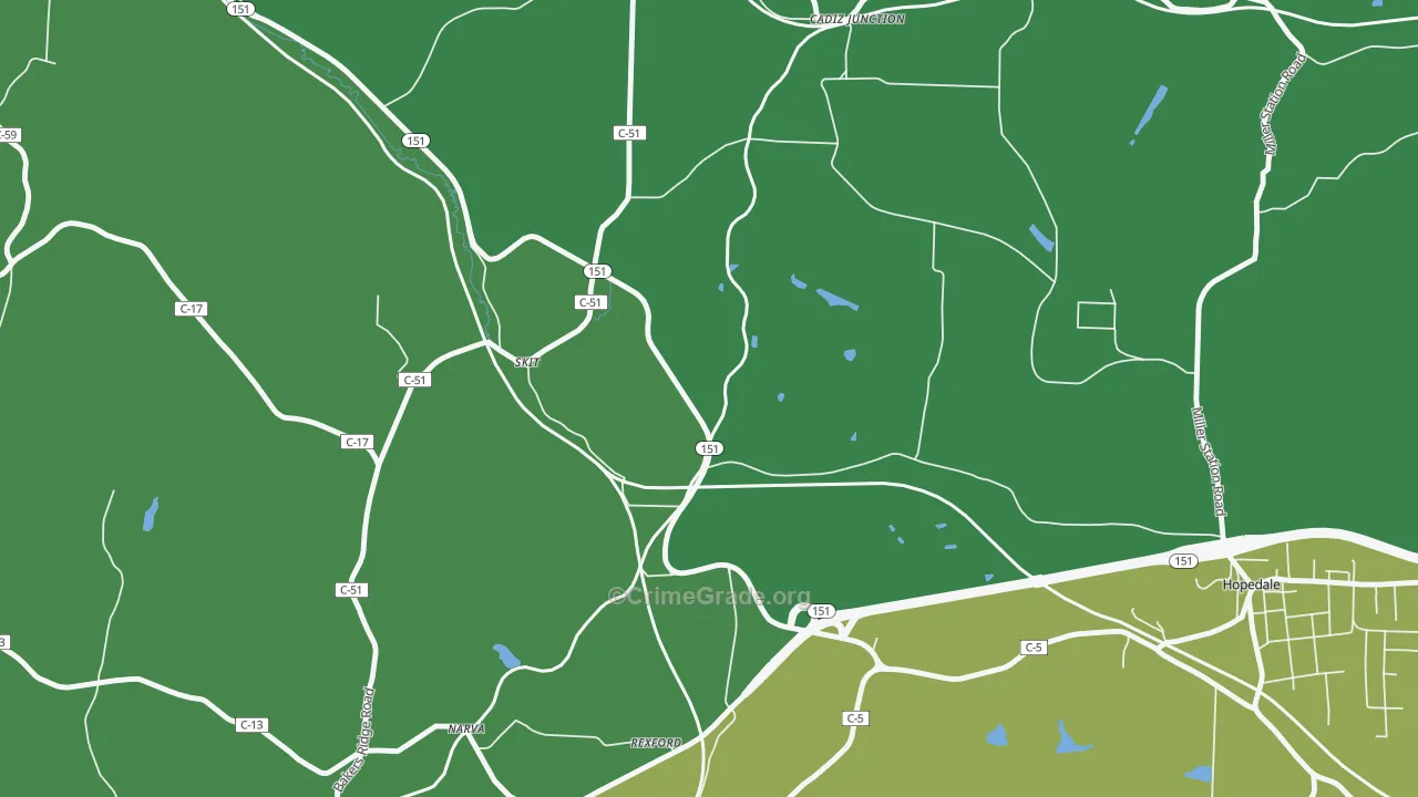 Pittsburgh Junction, OH Map of Vehicle Theft Rates