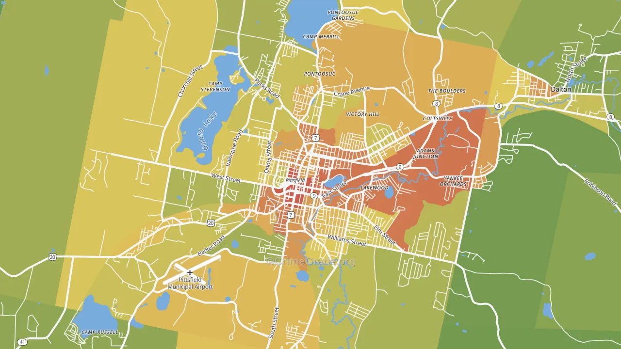 Pittsfield, MA Map of Vehicle Theft Rates