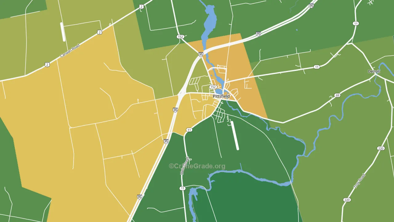 Pittsfield, ME Map of Vehicle Theft Rates