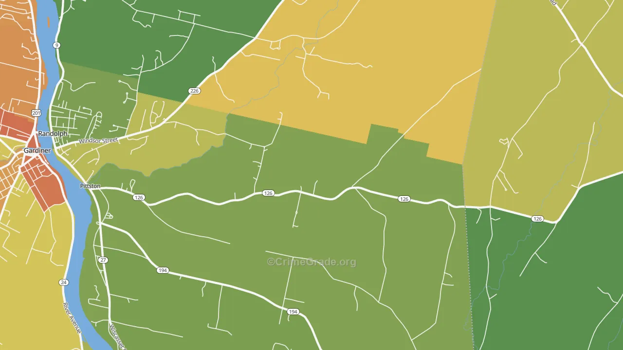 Pittston, ME Map of Vehicle Theft Rates