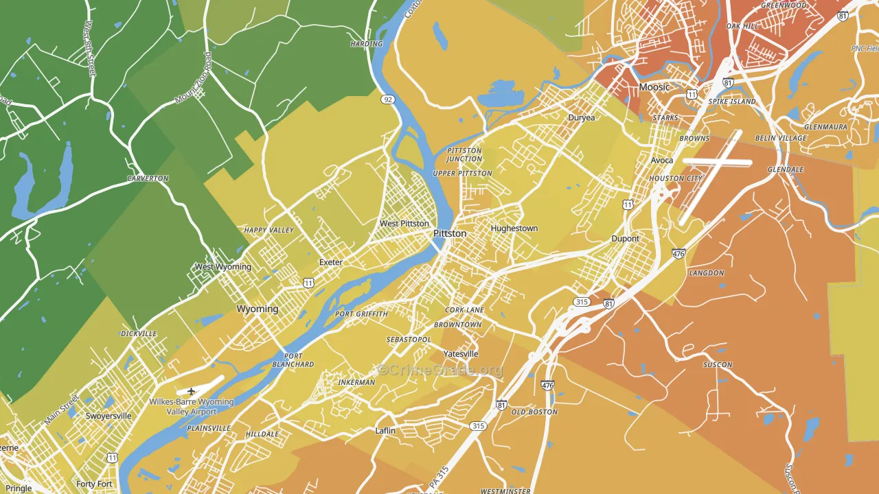 Pittston, PA Map of Vehicle Theft Rates