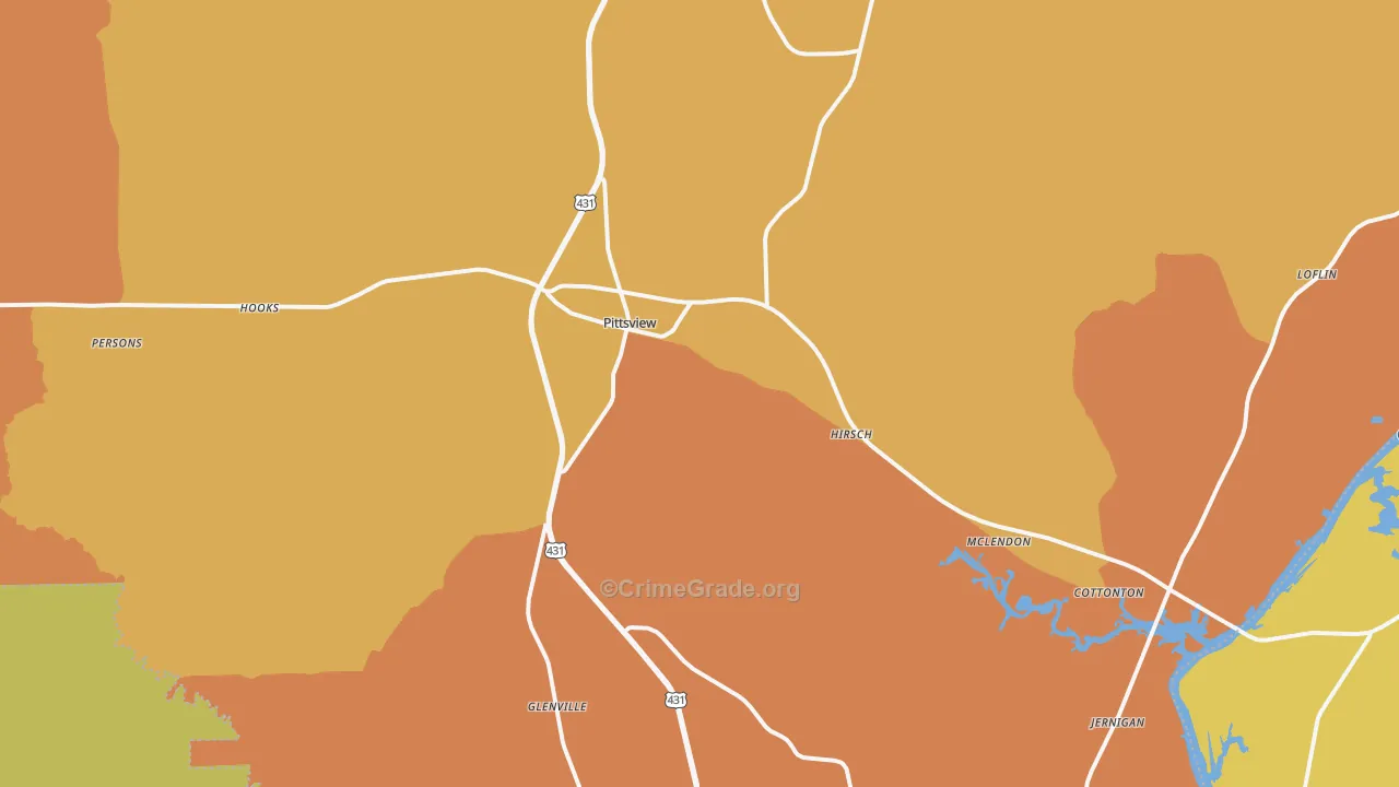 Pittsview, AL Map of Vehicle Theft Rates