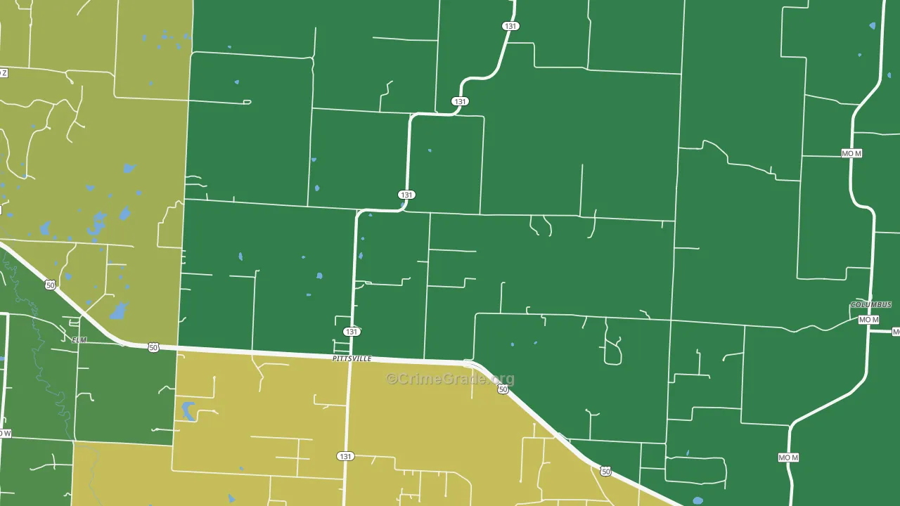 Pittsville, MO Map of Vehicle Theft Rates