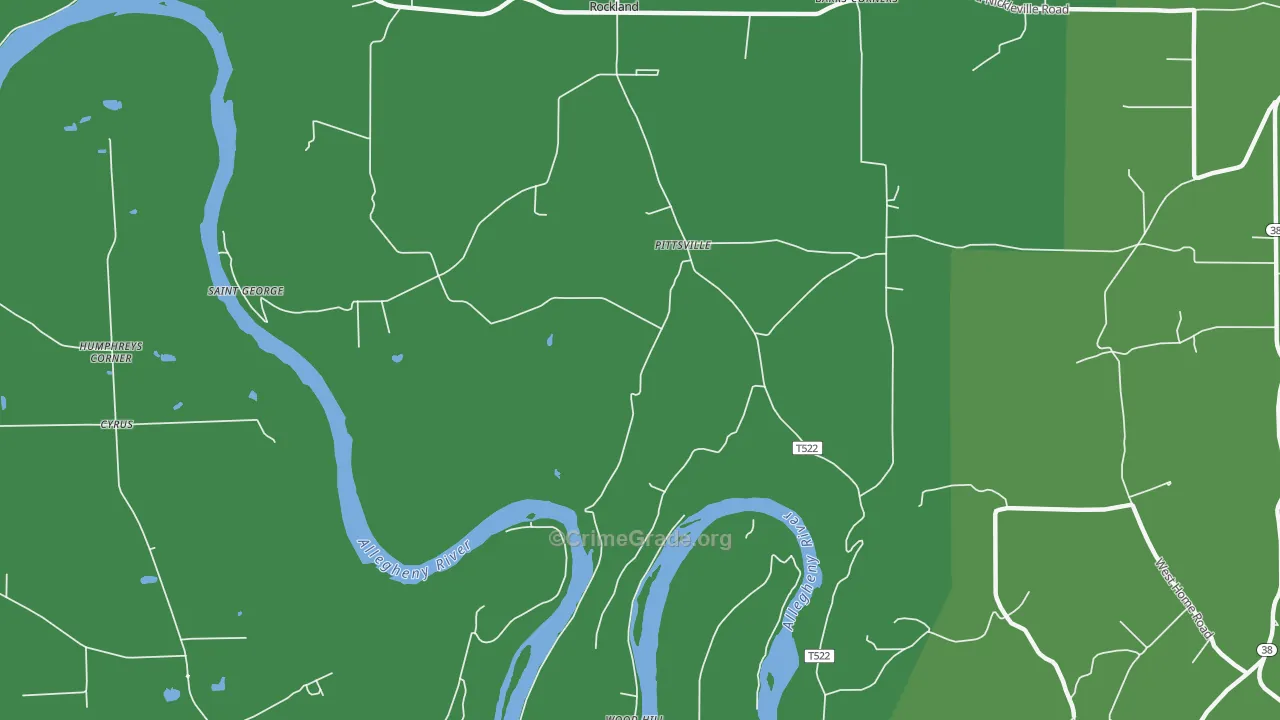 Pittsville, PA Map of Vehicle Theft Rates