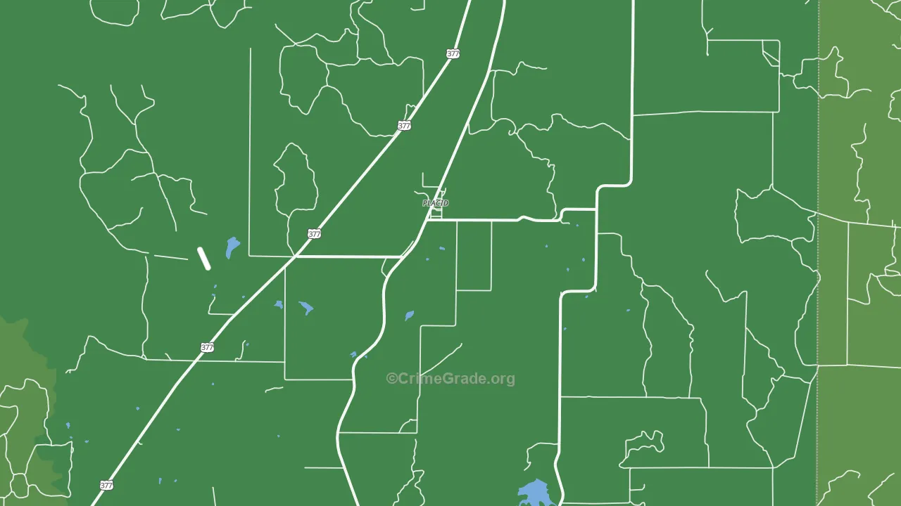 Placid, TX Map of Vehicle Theft Rates