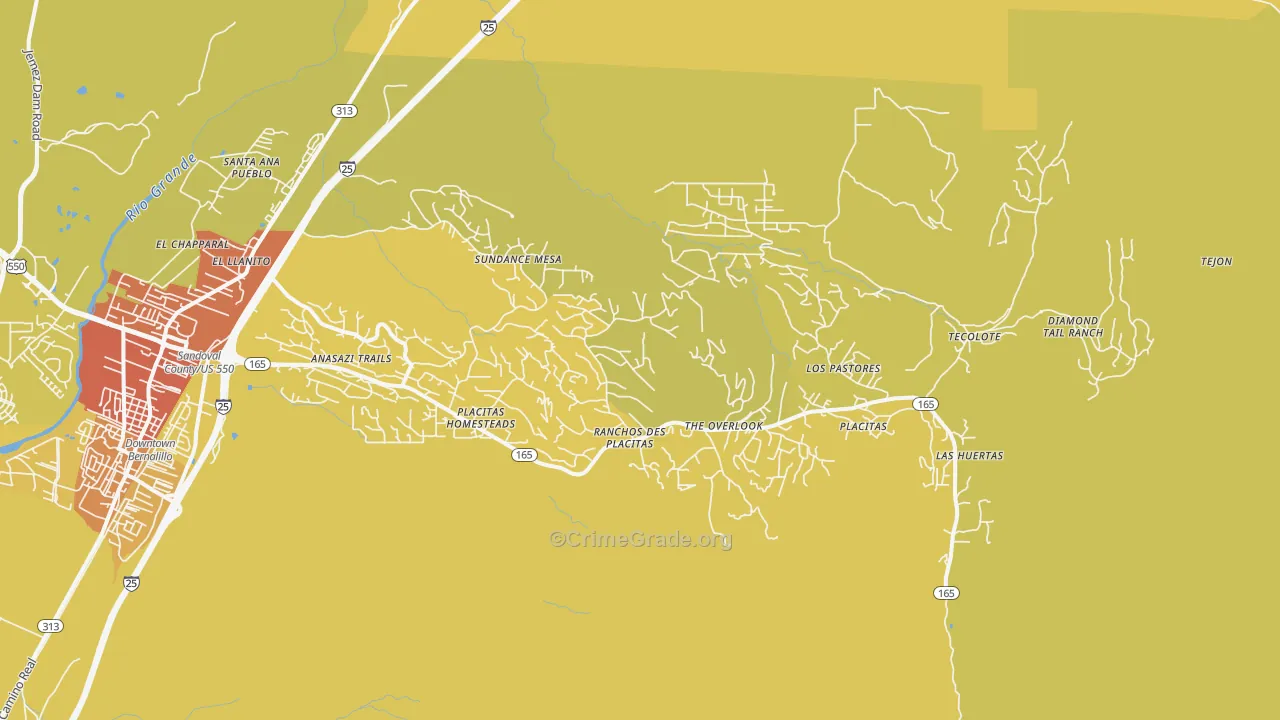 Placitas, NM Map of Vehicle Theft Rates
