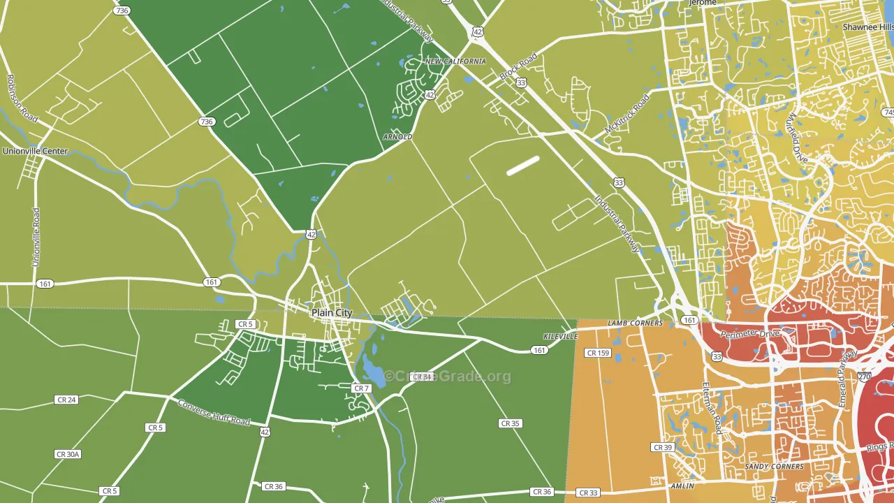 Plain City, OH Map of Vehicle Theft Rates