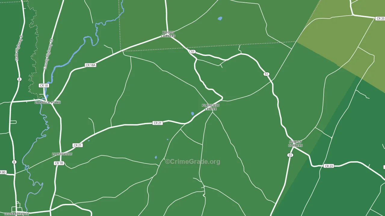 Plainfield Center, NY Map of Vehicle Theft Rates