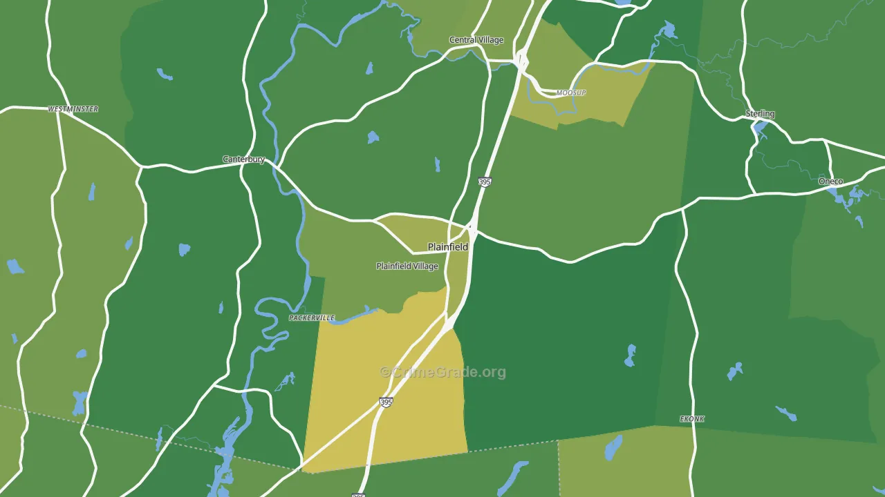 Plainfield, CT Map of Vehicle Theft Rates