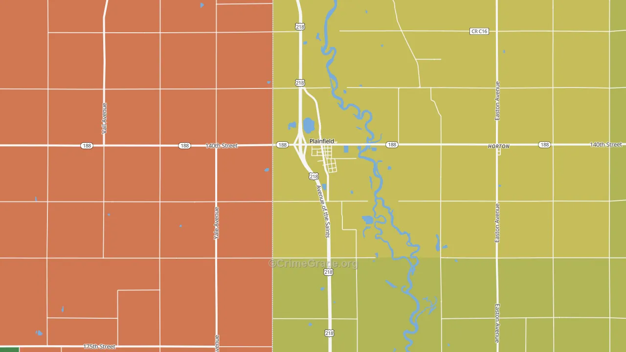 Plainfield, IA Map of Vehicle Theft Rates
