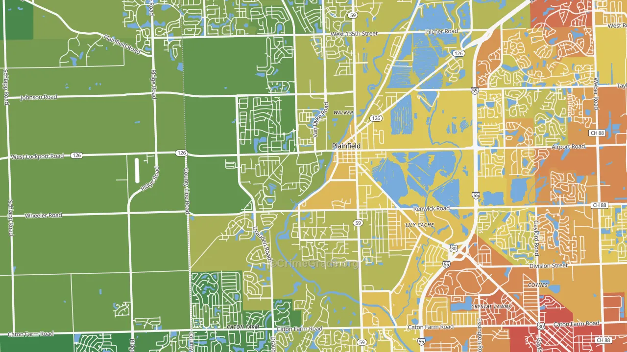 Plainfield, IL Map of Vehicle Theft Rates
