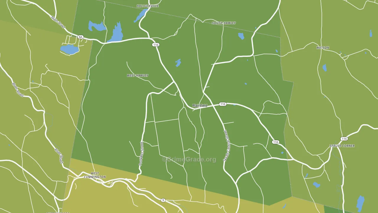 Plainfield, MA Map of Vehicle Theft Rates