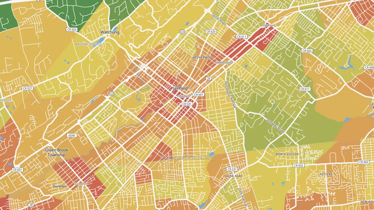 Plainfield, NJ Map of Vehicle Theft Rates