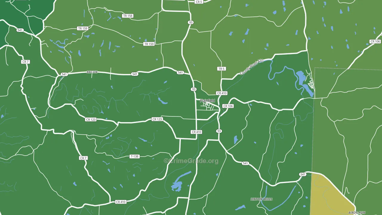 Plainfield, OH Map of Vehicle Theft Rates