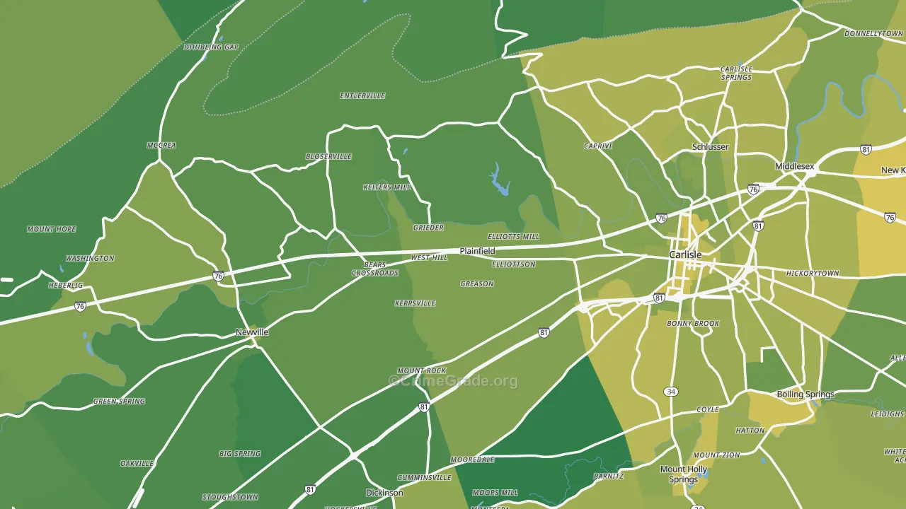 Plainfield, PA Map of Vehicle Theft Rates