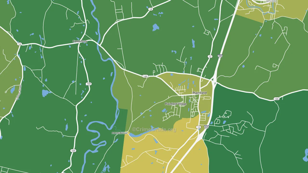 Plainfield Village, CT Map of Vehicle Theft Rates