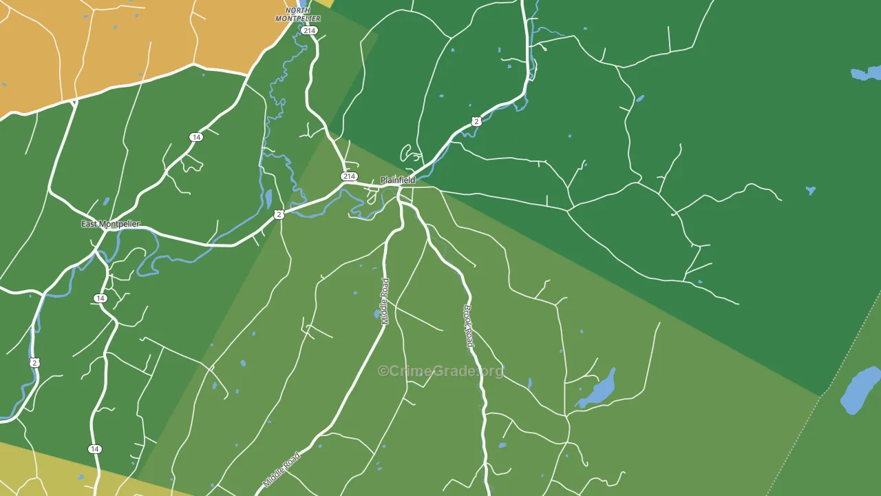 Plainfield, VT Map of Vehicle Theft Rates