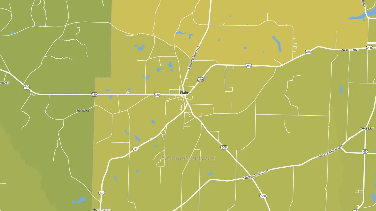 Plains, GA Map of Vehicle Theft Rates