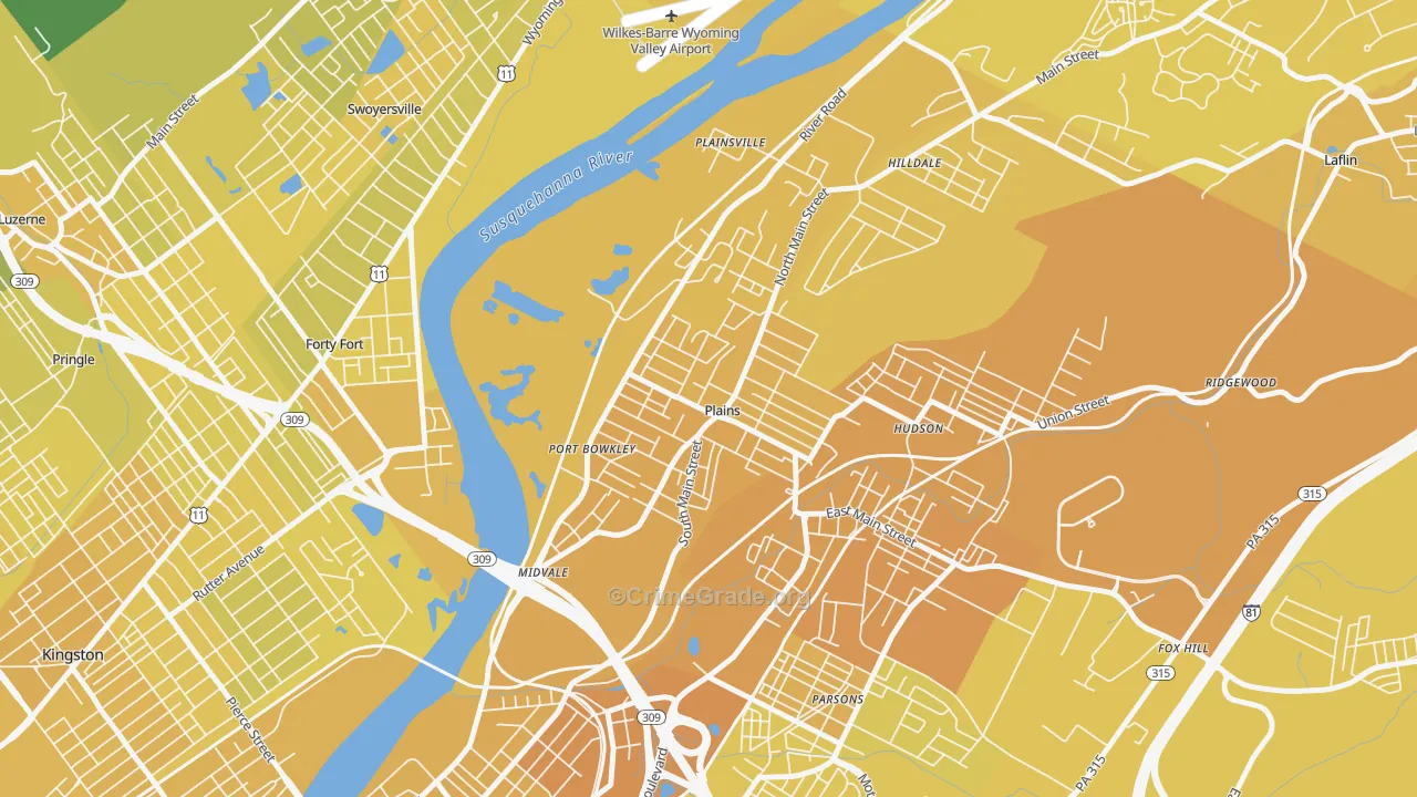 Plains, PA Map of Vehicle Theft Rates