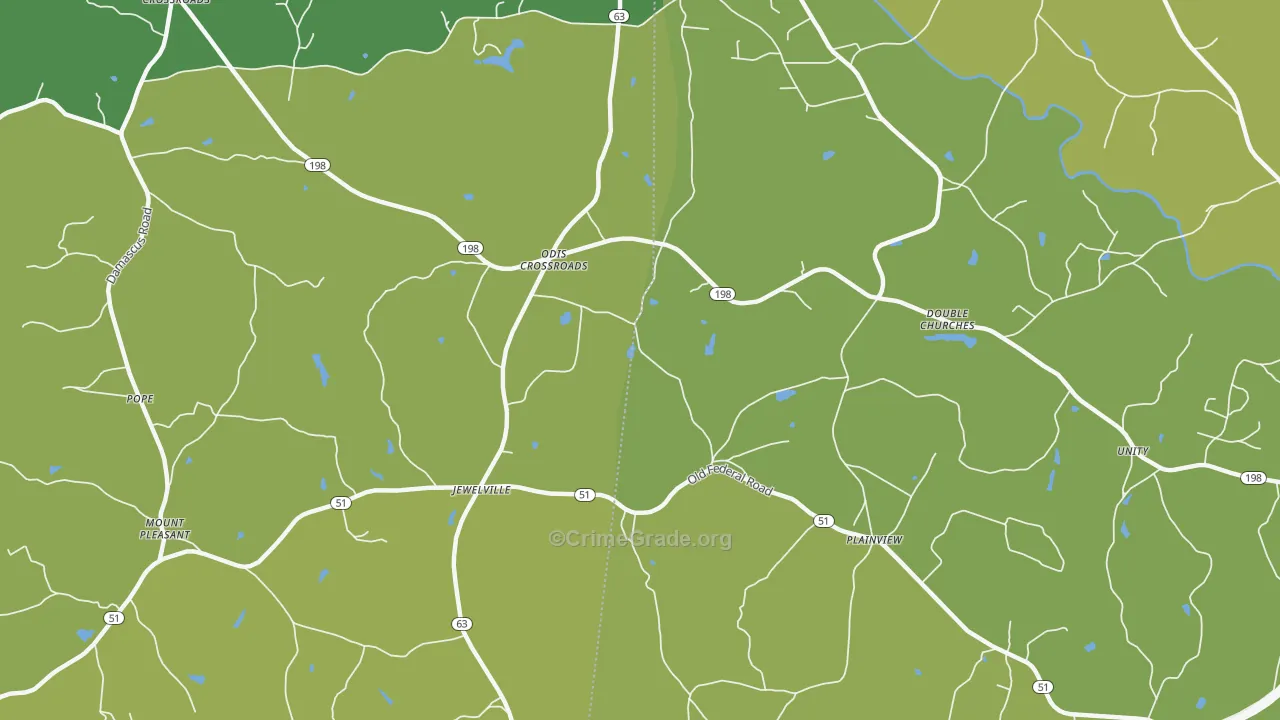 Plainview, GA Map of Vehicle Theft Rates