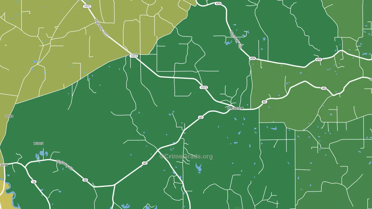 Plainview, LA Map of Vehicle Theft Rates