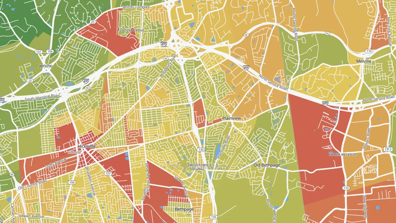 Plainview, NY Map of Vehicle Theft Rates