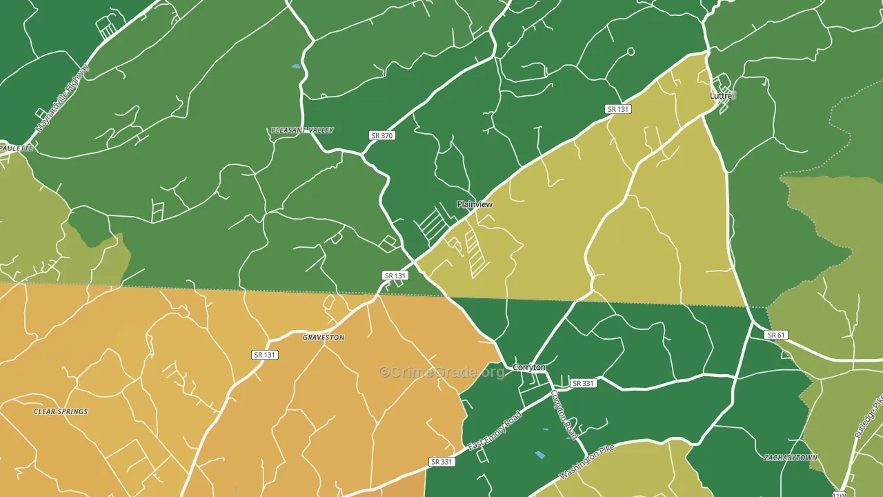 Plainview, TN Map of Vehicle Theft Rates