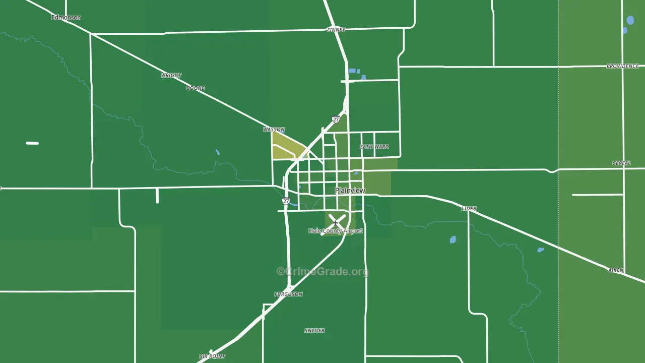 Plainview, TX Map of Vehicle Theft Rates