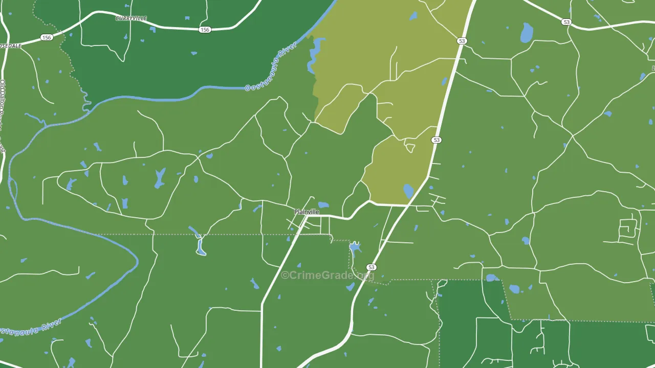 Plainville, GA Map of Vehicle Theft Rates