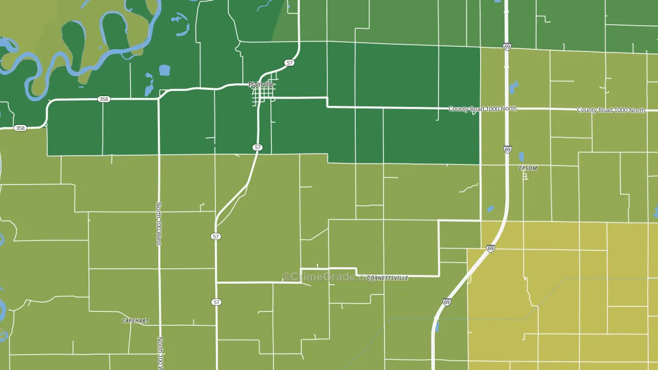 Plainville, IN Map of Vehicle Theft Rates