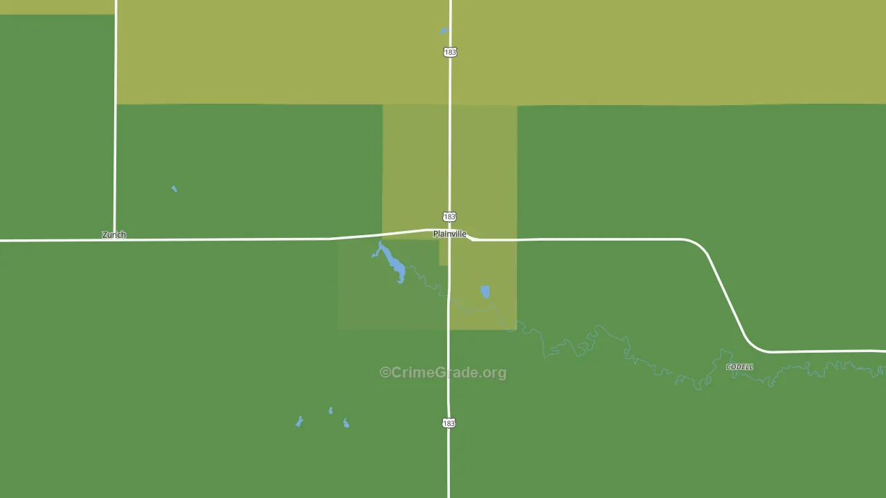 Plainville, KS Map of Vehicle Theft Rates