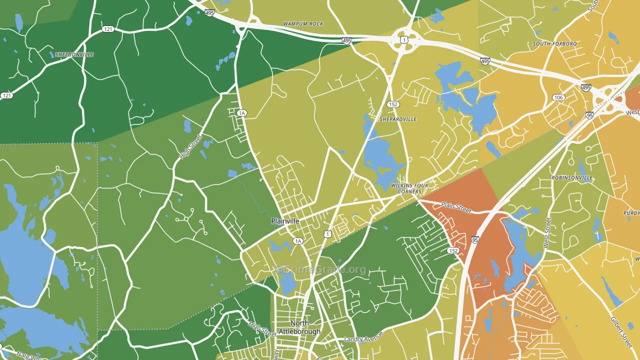 Plainville, MA Map of Vehicle Theft Rates