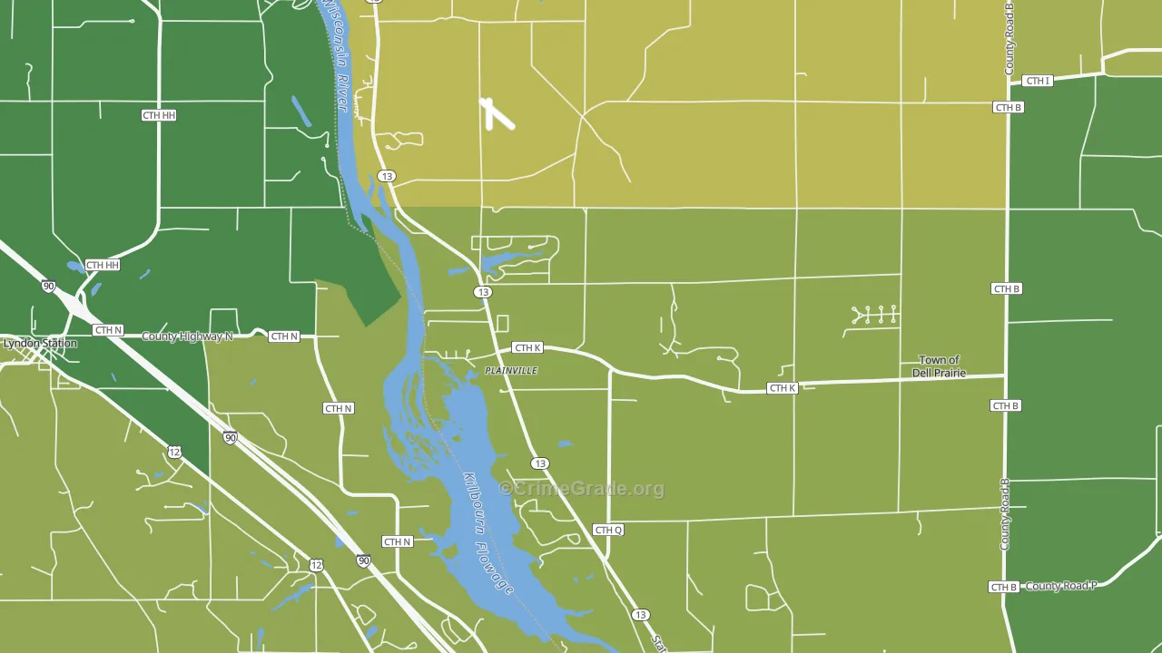 Plainville, WI Map of Vehicle Theft Rates
