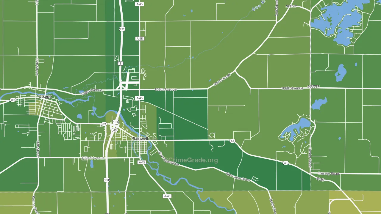 Plainwell, MI Map of Vehicle Theft Rates