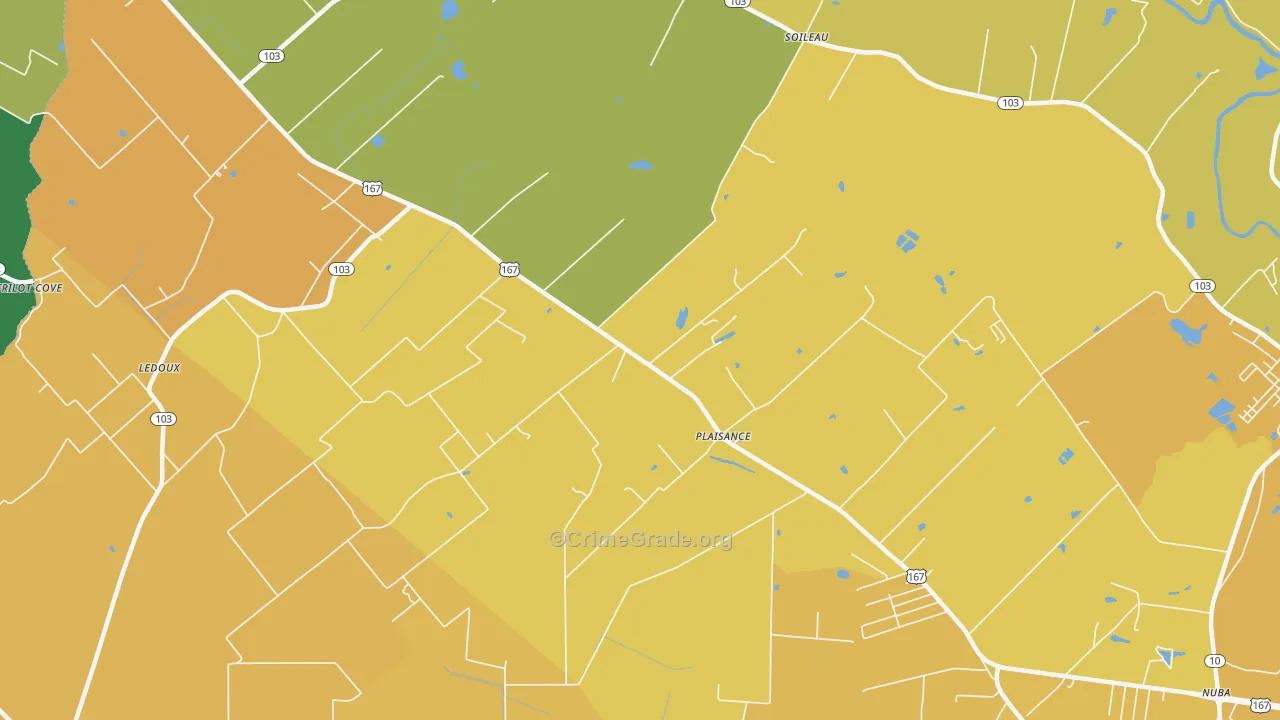 Plaisance, LA Map of Vehicle Theft Rates