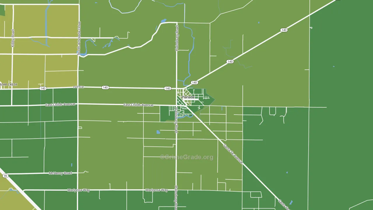 Planada, CA Map of Vehicle Theft Rates